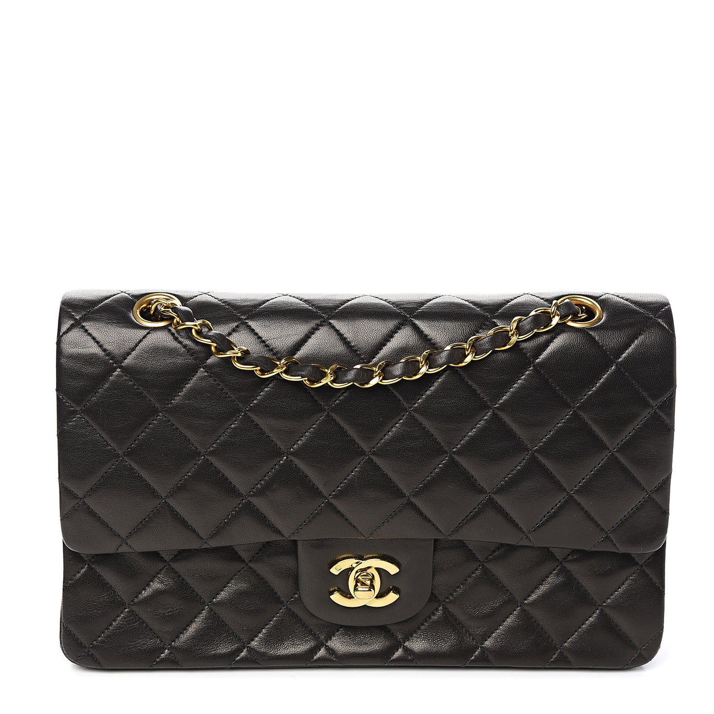 Lambskin Quilted Medium Double Flap Black