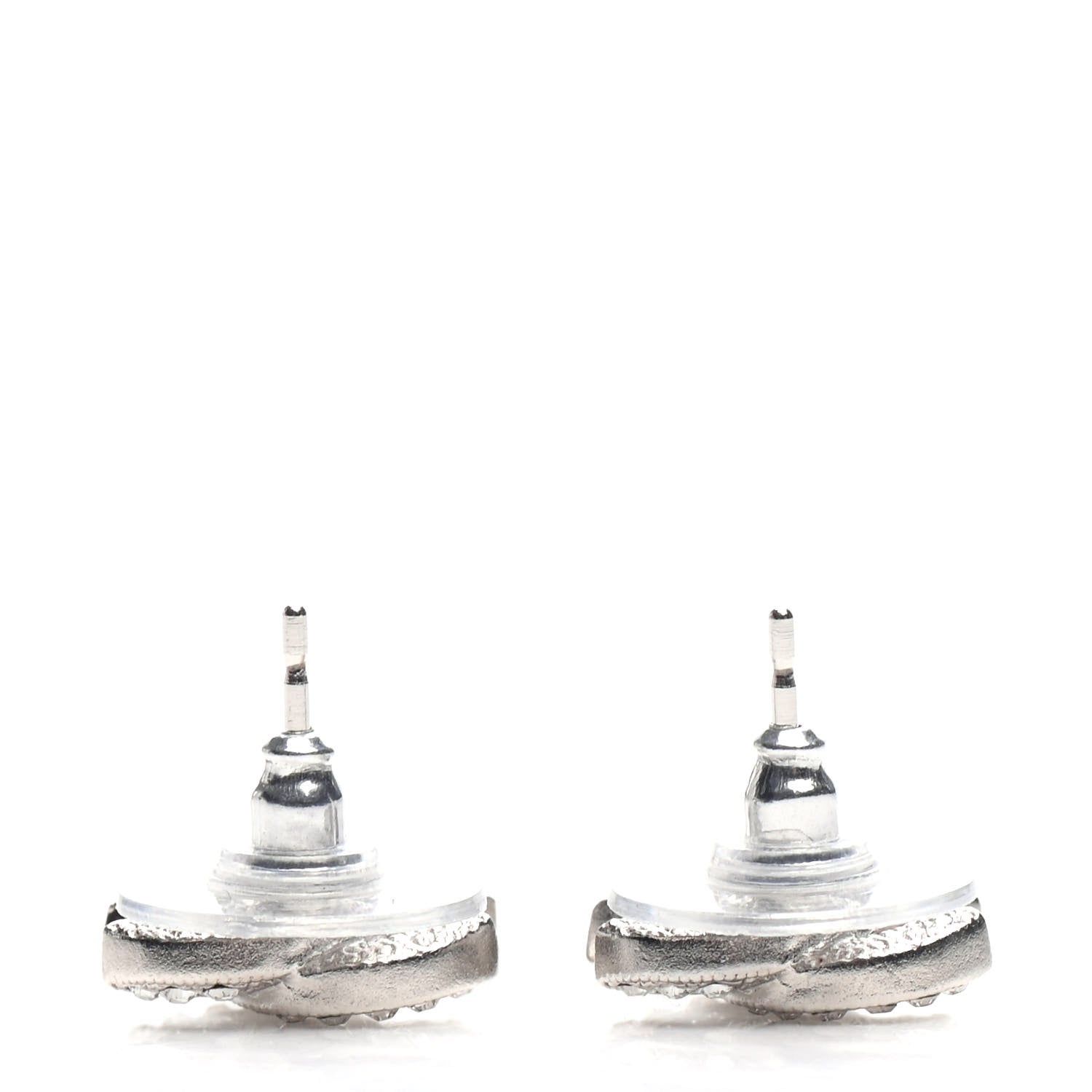 Chanel Crystal Timeless CC Earrings Silver 3 of 4