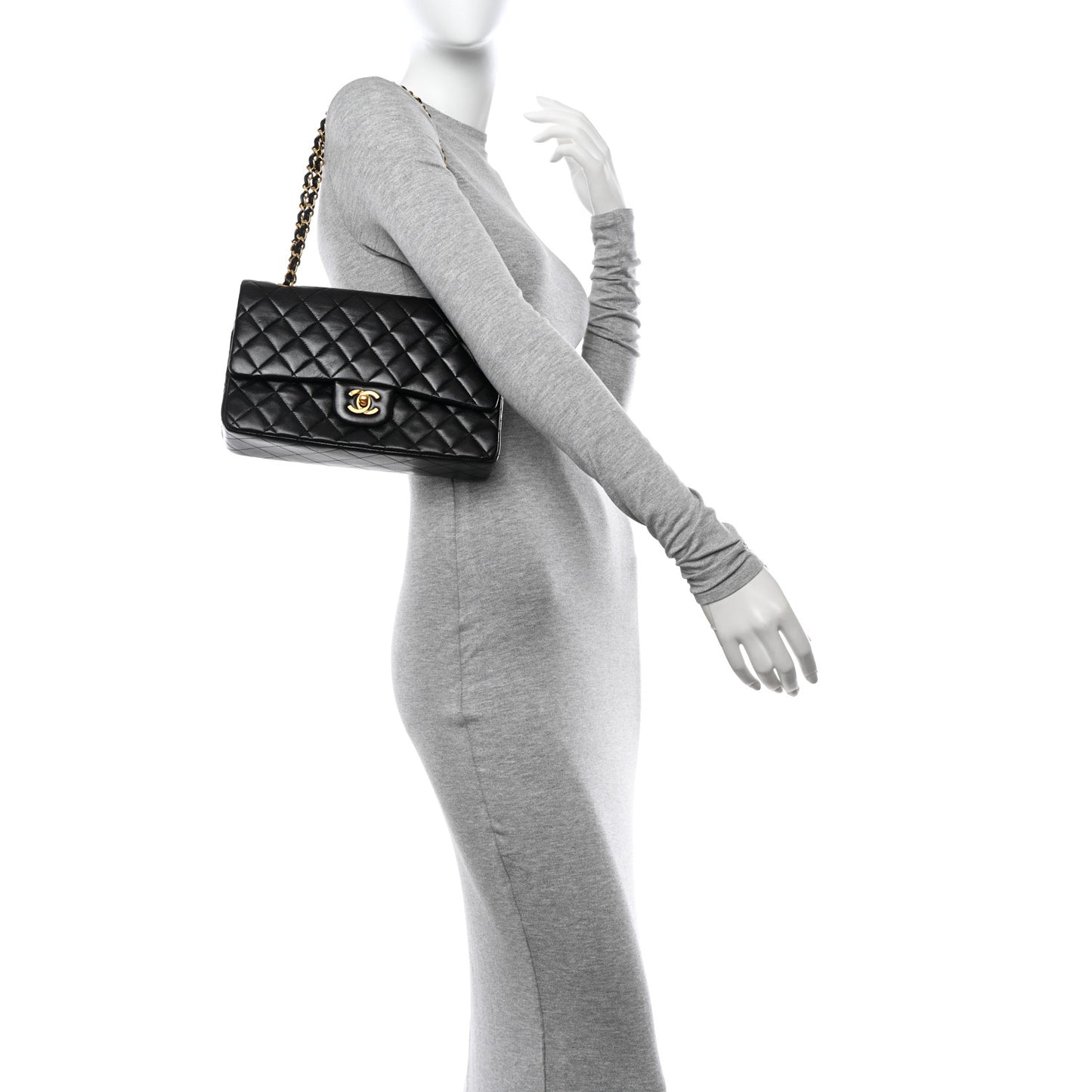 Lambskin Quilted Medium Double Flap Black