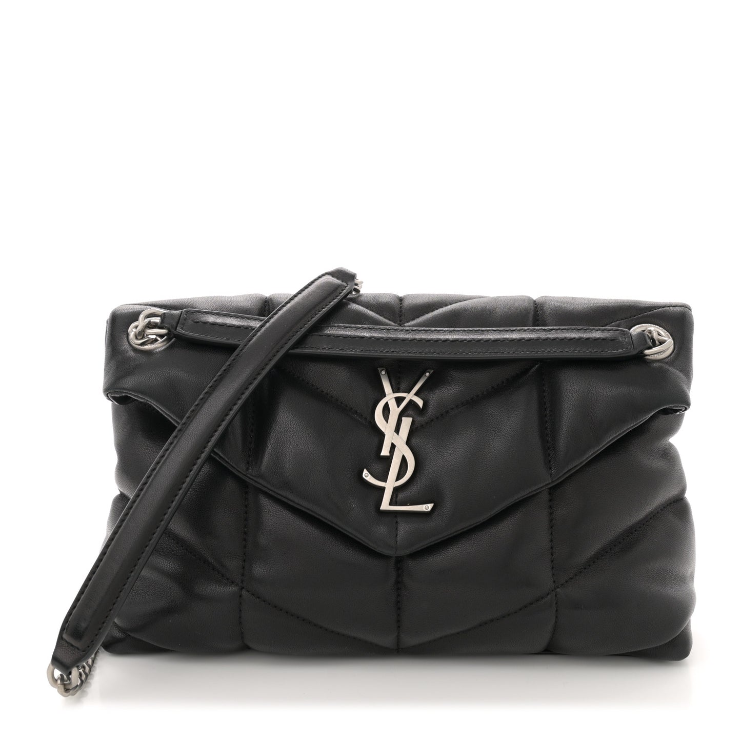 Lambskin Quilted Small Loulou Puffer Monogram Chain Satchel Black