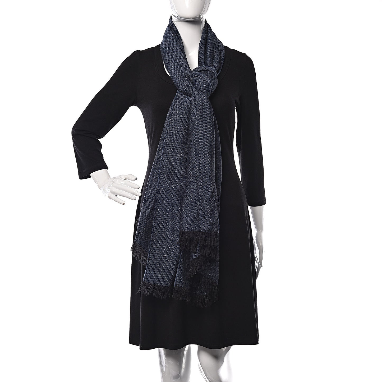 Cashmere Silk CC Fringe Scarf Blue