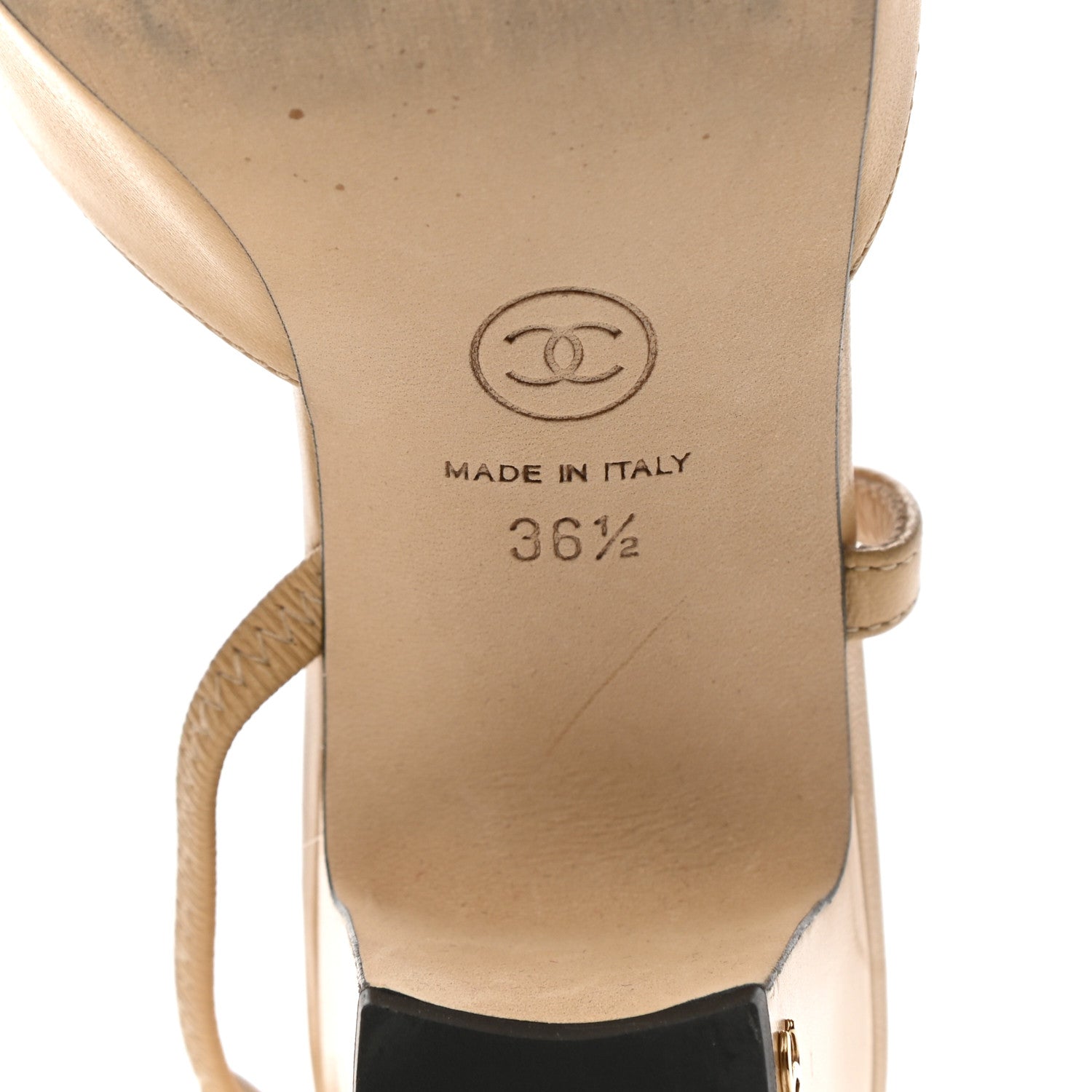 Chanel Goatskin Grosgrain Cap Toe CC Slingback Pumps 36.5 Beige Black 6 of 8