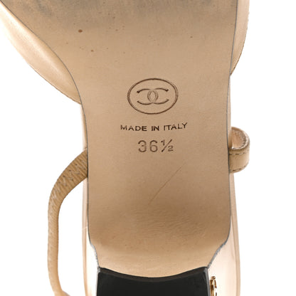 Chanel Goatskin Grosgrain Cap Toe CC Slingback Pumps 36.5 Beige Black 6 of 8