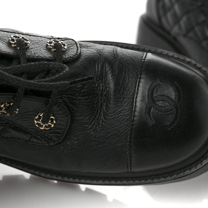Chanel Shiny Calfskin Quilted Lace Up Combat Boots 41.5 Black 5 of 9
