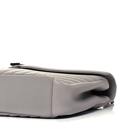 Saint Laurent Sheepskin Matelasse Chevron Monogram Large College Satchel Light Grey 9 of 9