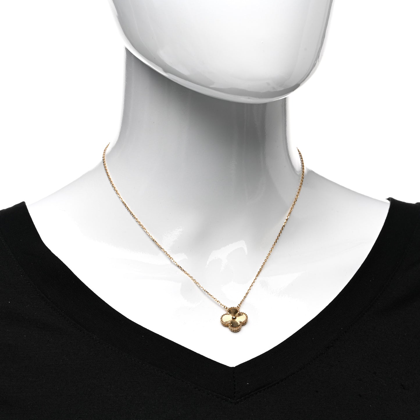 18K Yellow Gold Guilloche Vintage Alhambra Pendant Necklace