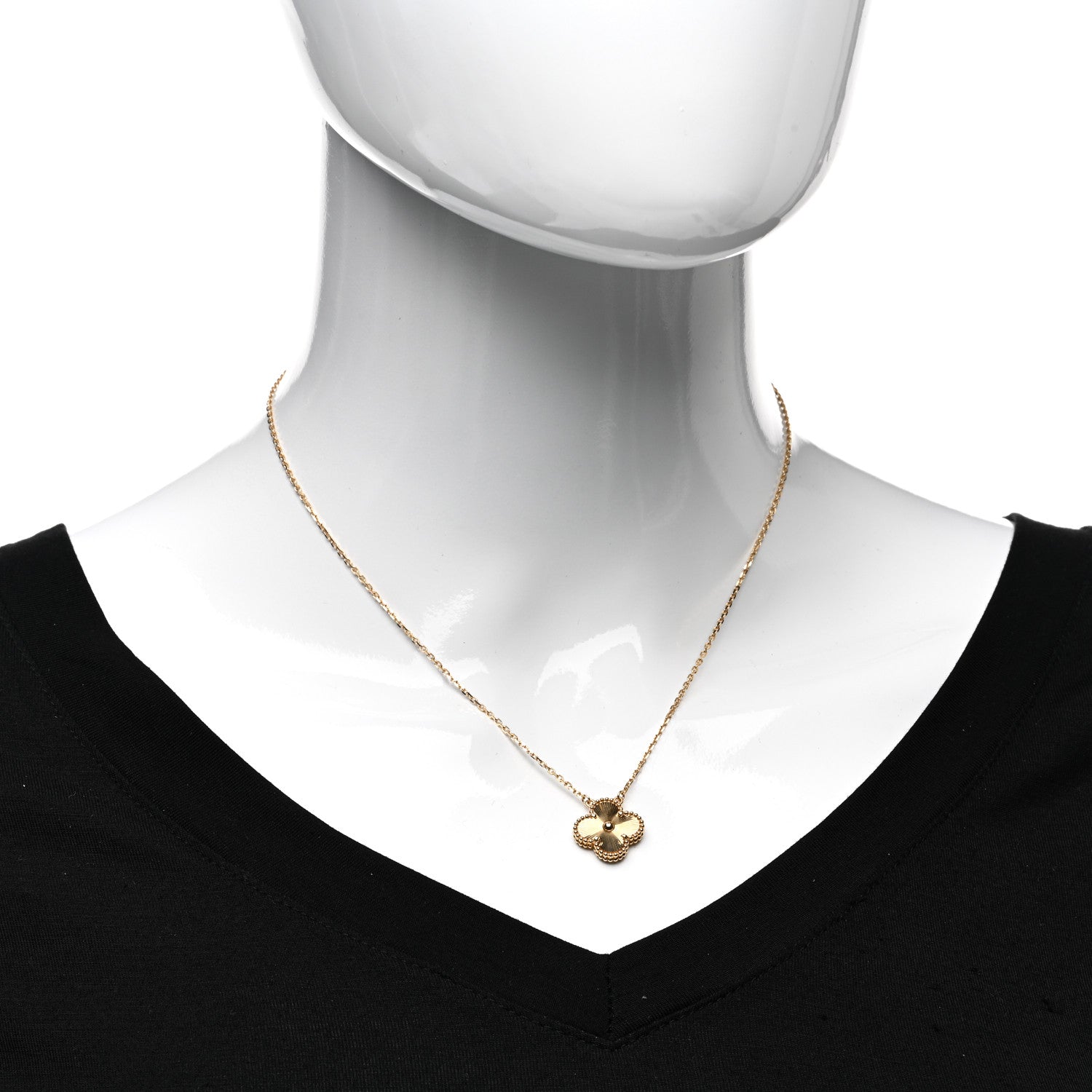 Van Cleef & Arpels 18K Yellow Gold Guilloche Vintage Alhambra Pendant Necklace 2 of 6