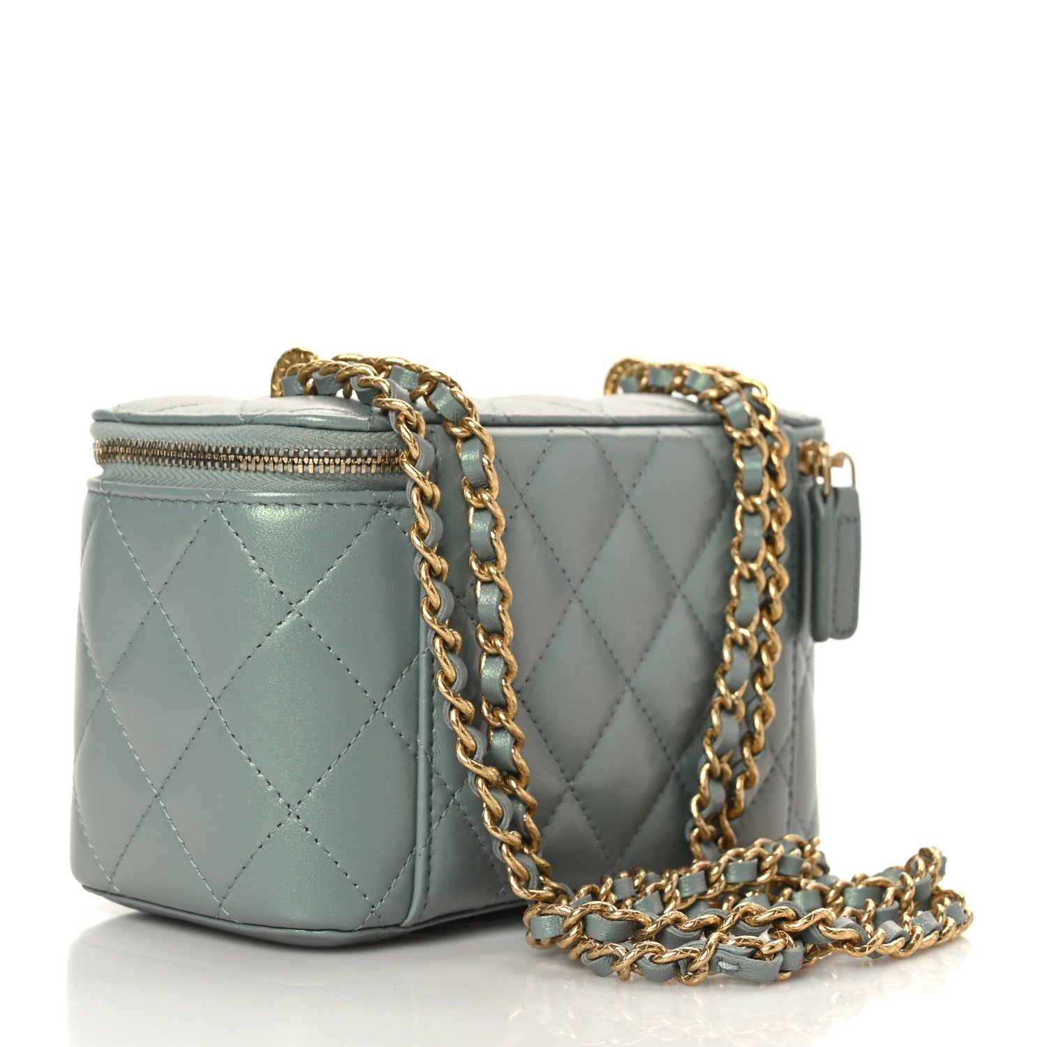 Chanel Metallic Lambskin Quilted Small CC Dynasty Vanity Case With Chain Grey 3 of 12