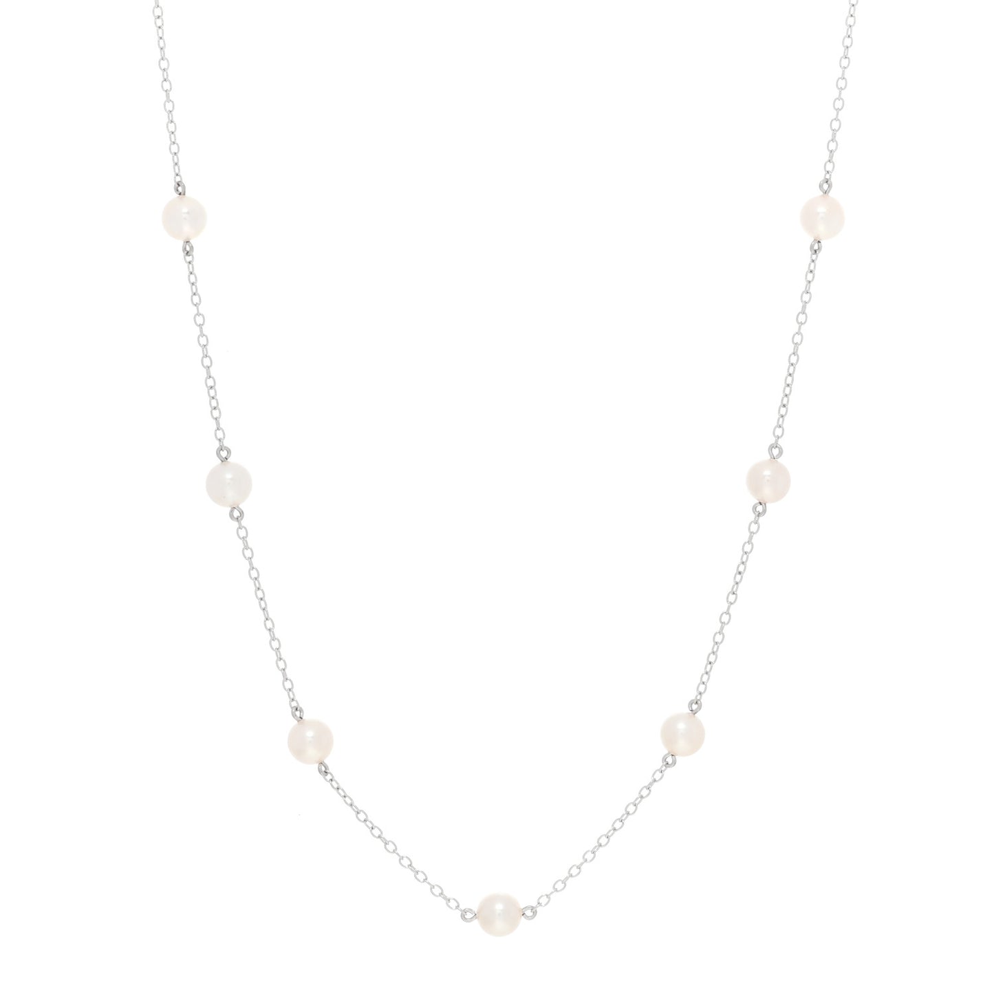 18K White Gold Akoya Pearl 5.5-6mm Station Necklace