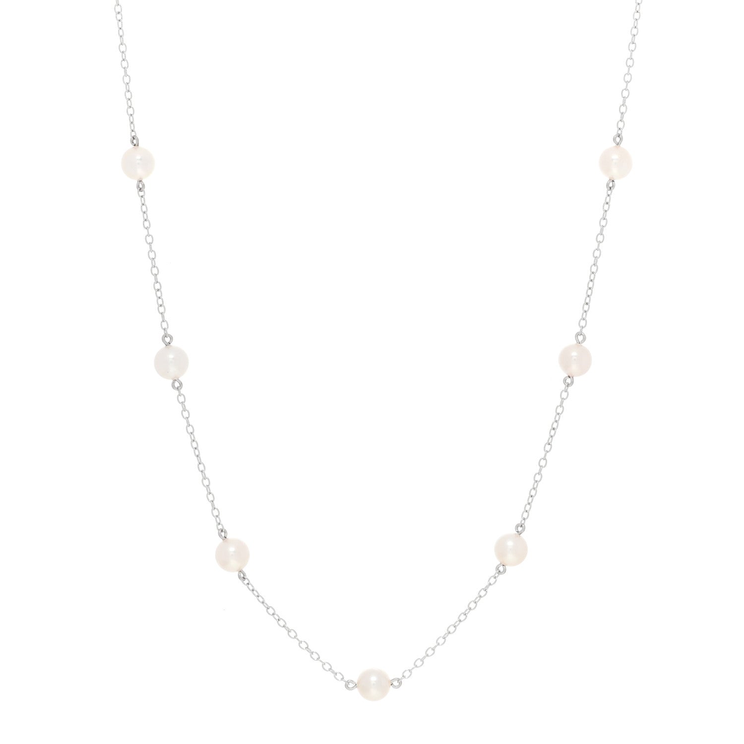 Mikimoto 18K White Gold Akoya Pearl 5.5-6mm Station Necklace 1 of 5