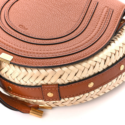 Chloe Raffia Small Grain Calfskin Small Marcie Basket Crossbody Tan 10 of 12
