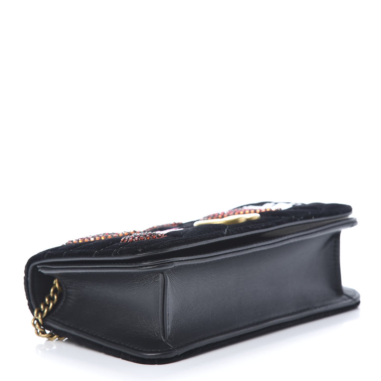 Velvet Matelasse Crystal Sequin Heart Embroidered GG Marmont Mini Bag Black