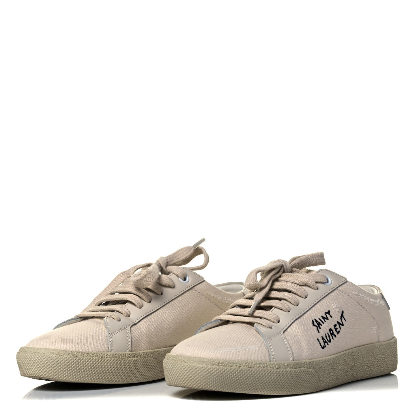 Distressed Canvas Court Classic Sneakers 35.5 Panna