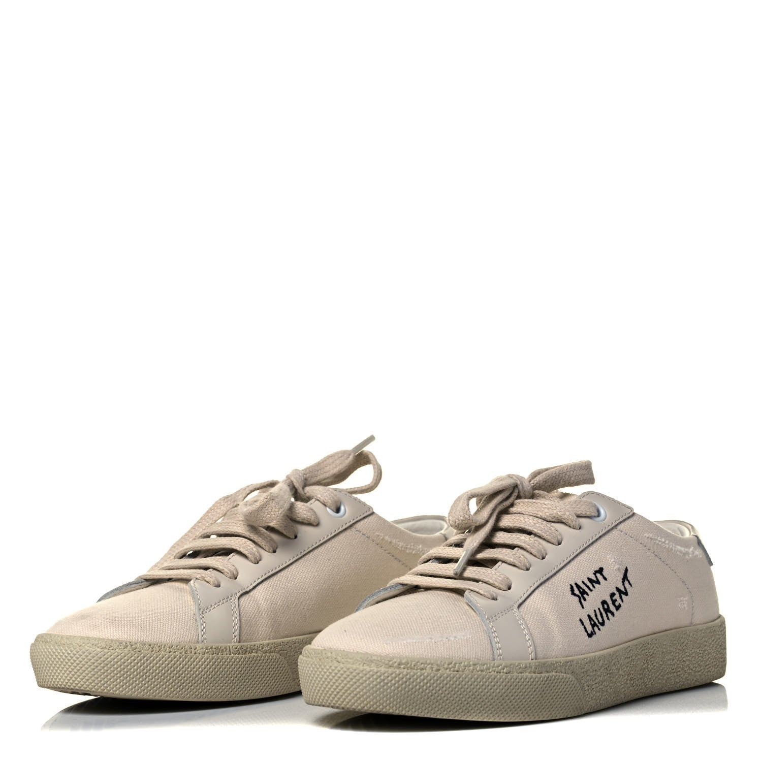Saint Laurent Distressed Canvas Court Classic Sneakers 35.5 Panna 2 of 7