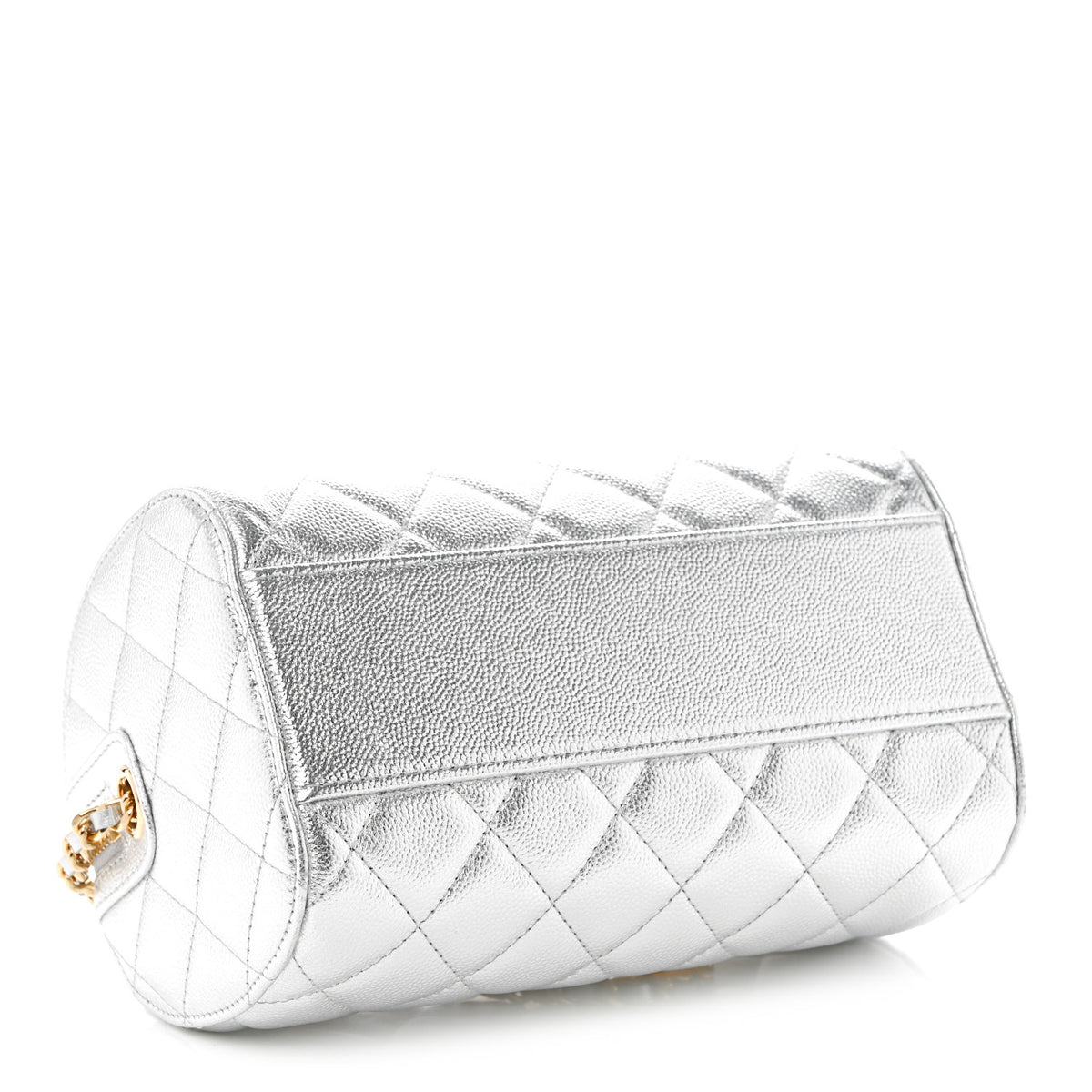 Chanel Metallic Caviar Quilted Barrel Clutch With Chain Silver 4 of 10