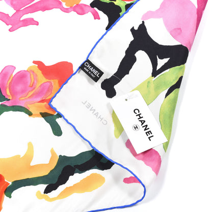 Chanel Silk Camellia Square Scarf Dark White 2 of 3