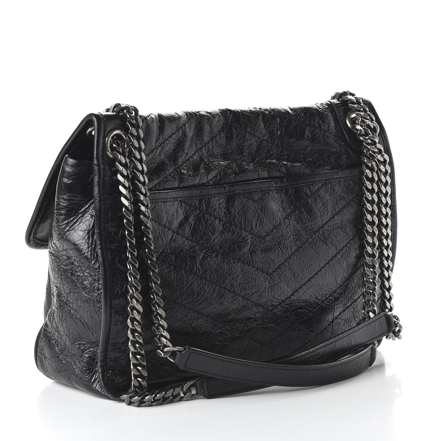 Saint Laurent Crinkled Calfskin Matelasse Monogram Medium Niki Chain Satchel Black 3 of 9