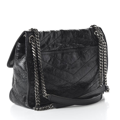 Saint Laurent Crinkled Calfskin Matelasse Monogram Medium Niki Chain Satchel Black 3 of 9