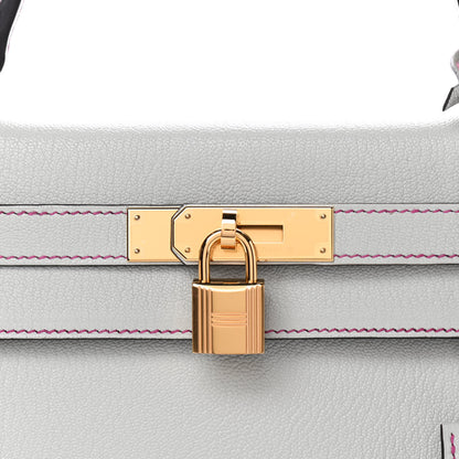 Hermes Chevre Mangalore Horseshoe Kelly Sellier 28 Gris Perle Rose Pourpre 8 of 11