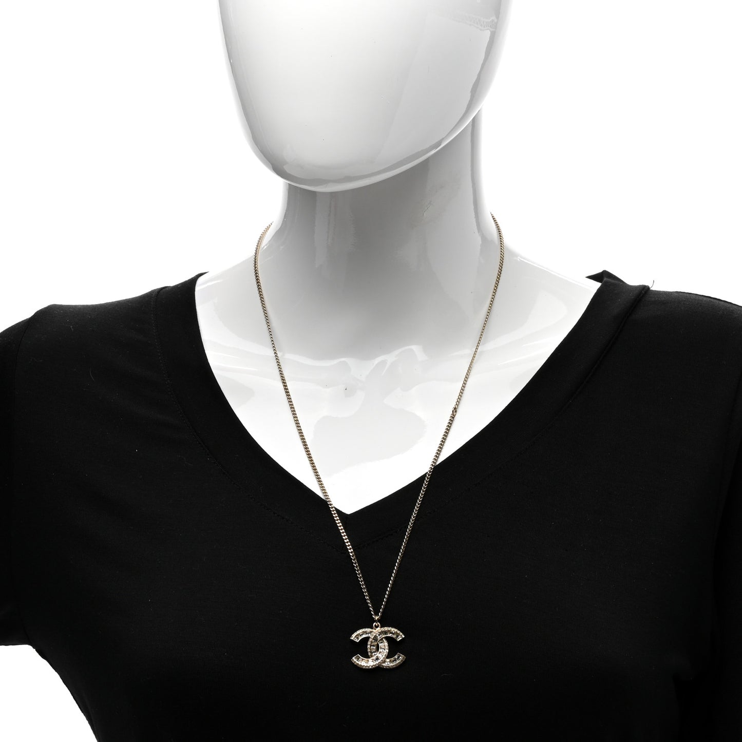 Baguette Crystal CC Necklace Light Gold
