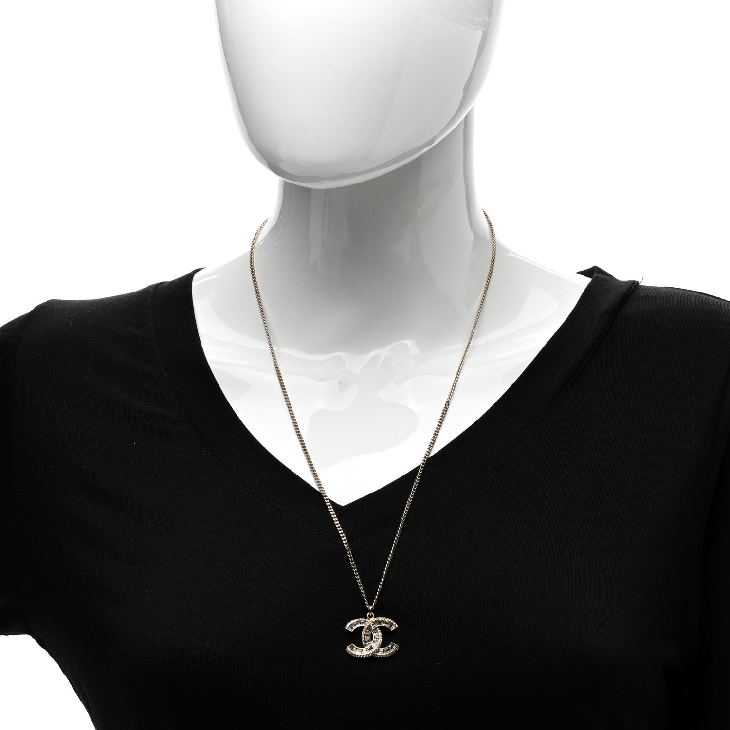 Chanel Baguette Crystal CC Necklace Light Gold 2 of 4