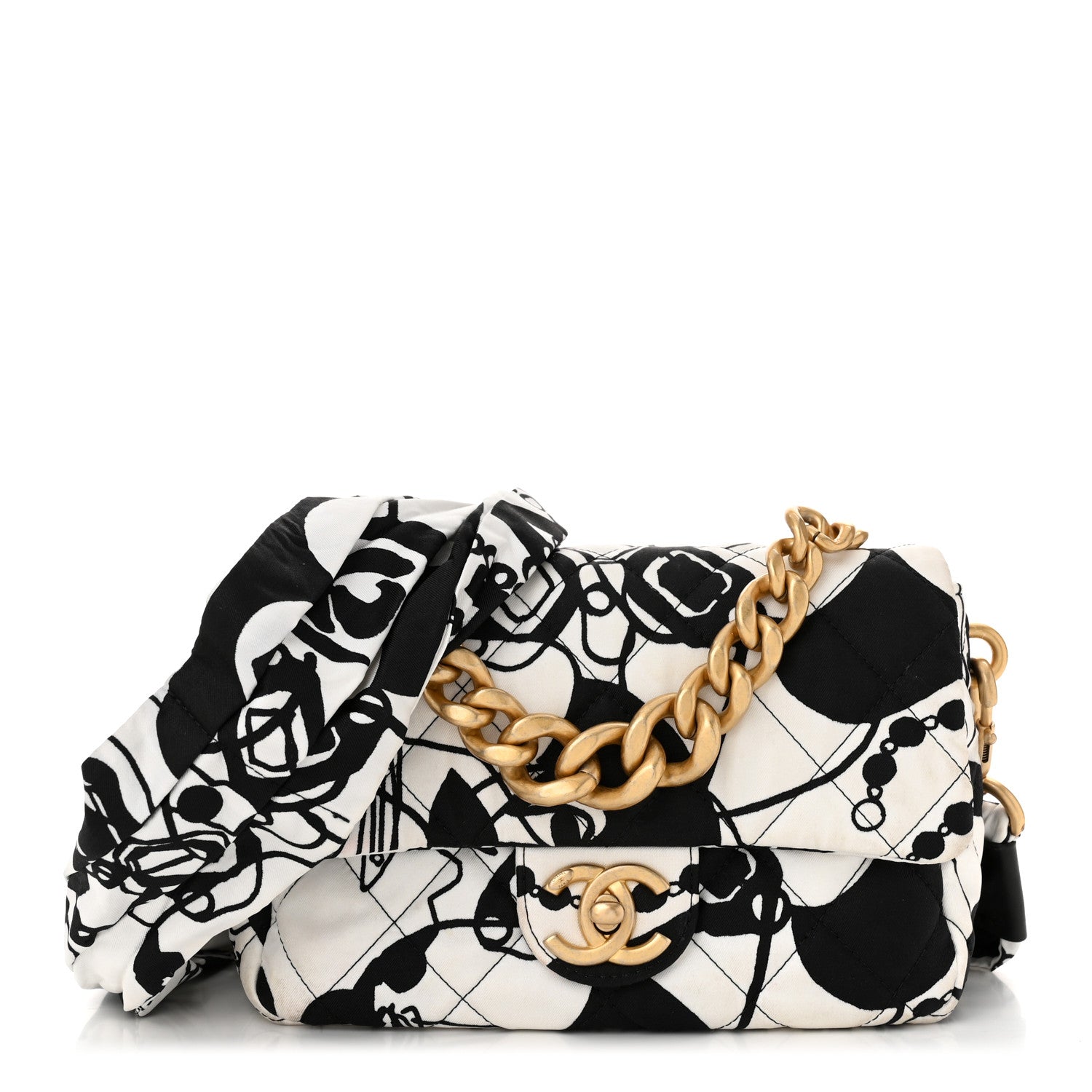 Chanel Canvas Printed Deer Coco Mini Single Flap White Black 1 of 10