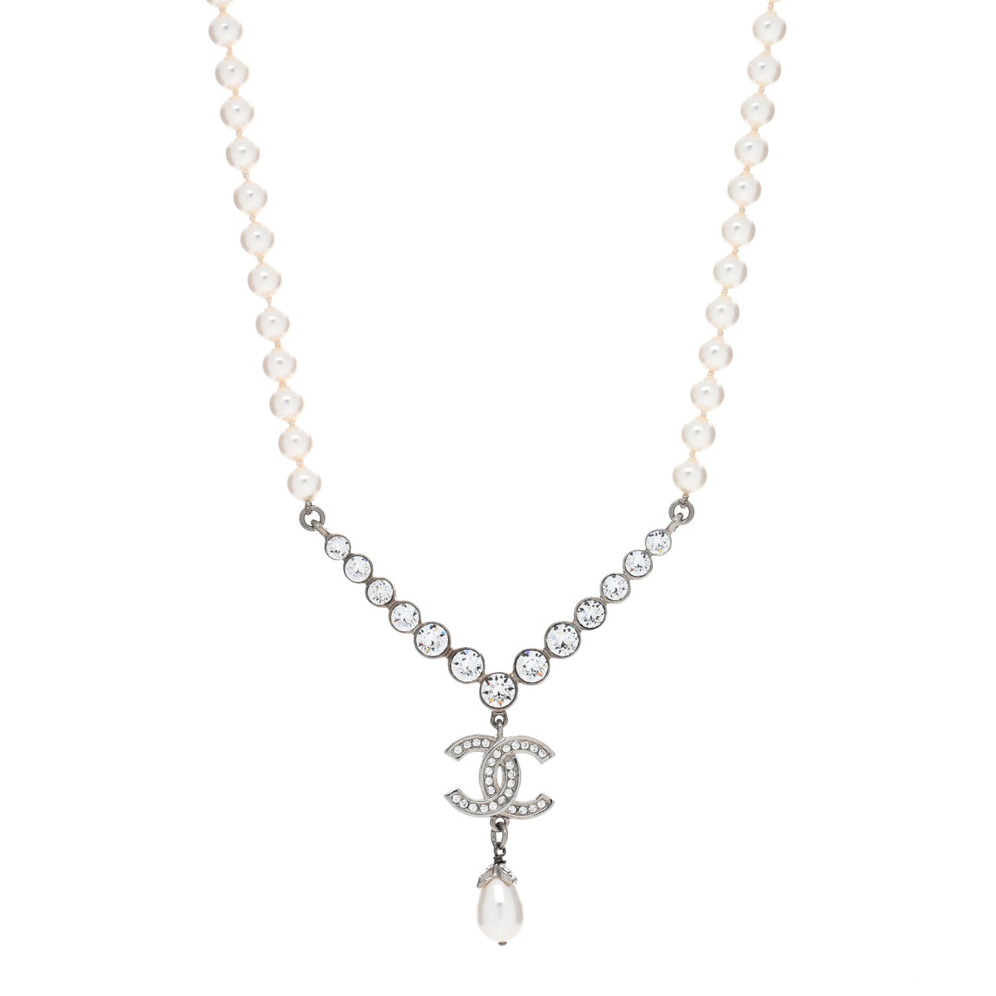 Pearl Crystal CC Short Necklace Silver