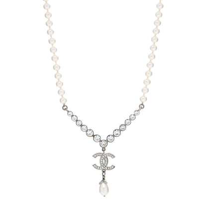Chanel Pearl Crystal CC Short Necklace Silver 1 of 4