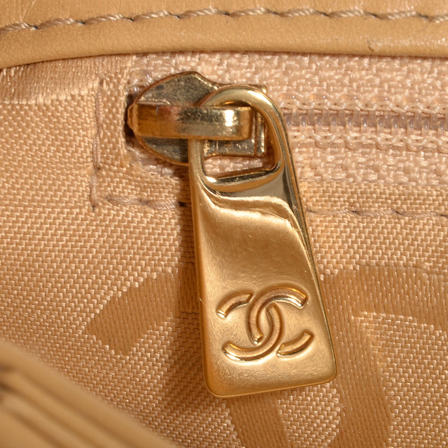 Calfskin Quilted Surpique Stitch Small Tote Beige