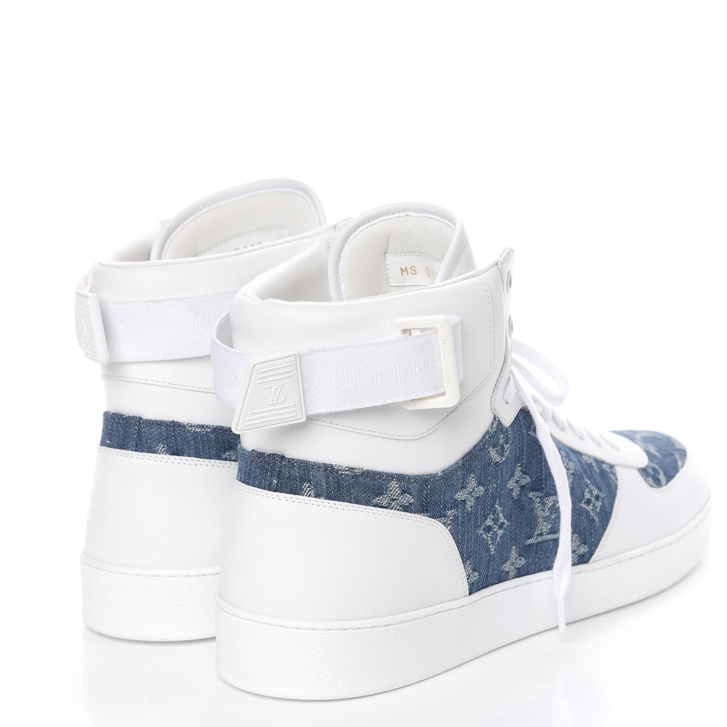 Calfskin Monogram Denim Rivoli High Top Sneakers 11.5 White