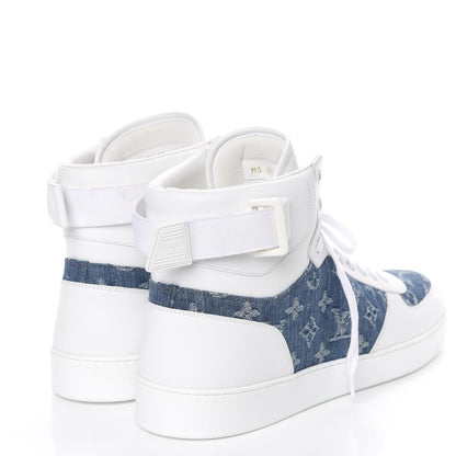 Louis Vuitton Calfskin Monogram Denim Rivoli High Top Sneakers 11.5 White 4 of 10