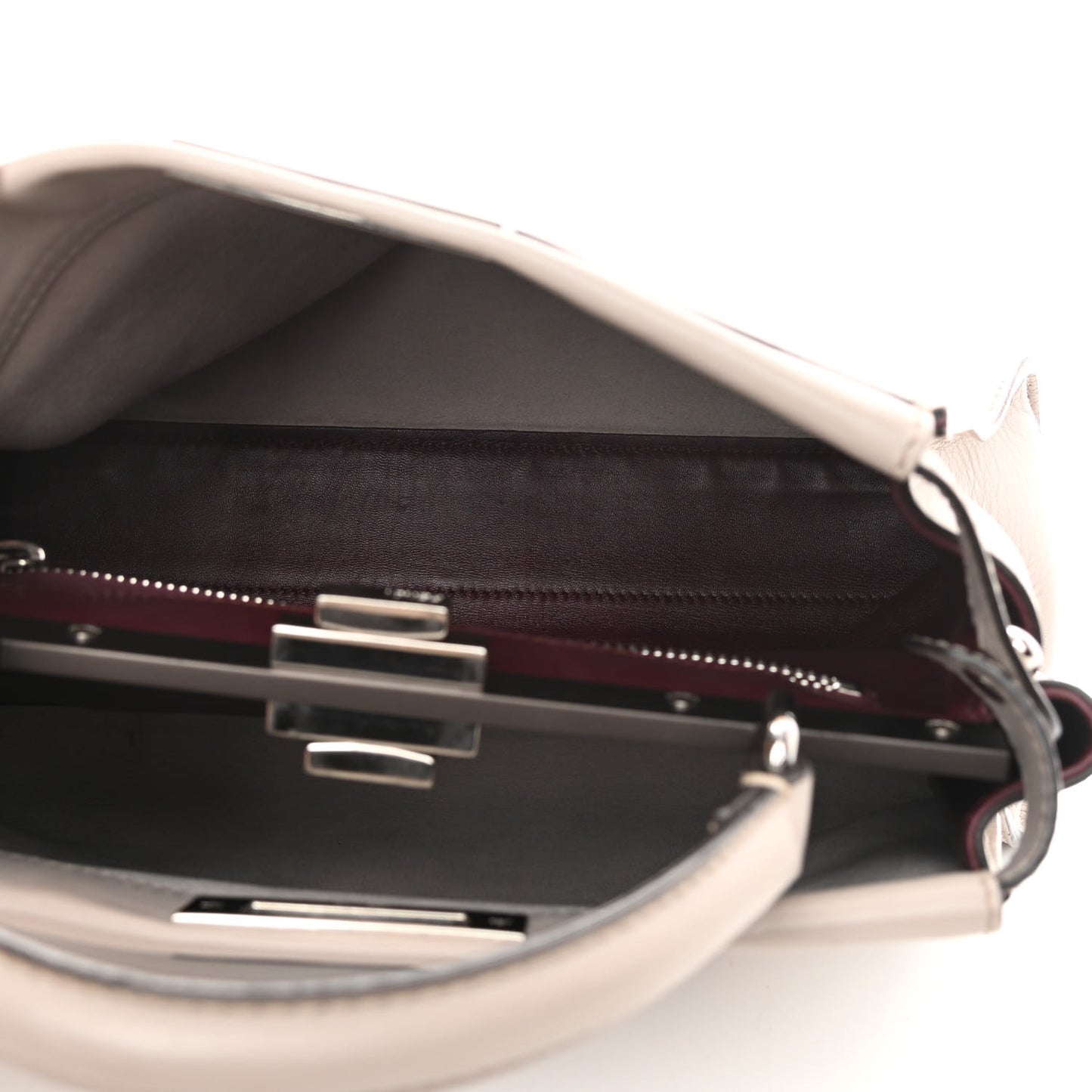 Vitello Seta Shiny Nappa Medium Peekaboo Iconic Satchel Grigio Polvere Bordeaux