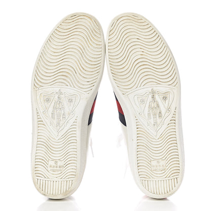 Gucci Calfskin Nappa Web LOVED Embroidered Mens Ace Sneakers 9 White Red Flame Notte 9 of 14