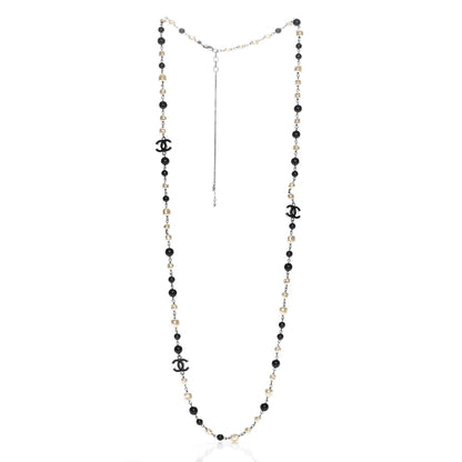 Chanel Baroque Pearl Bead Enamel CC Long Necklace Black Silver 3 of 5