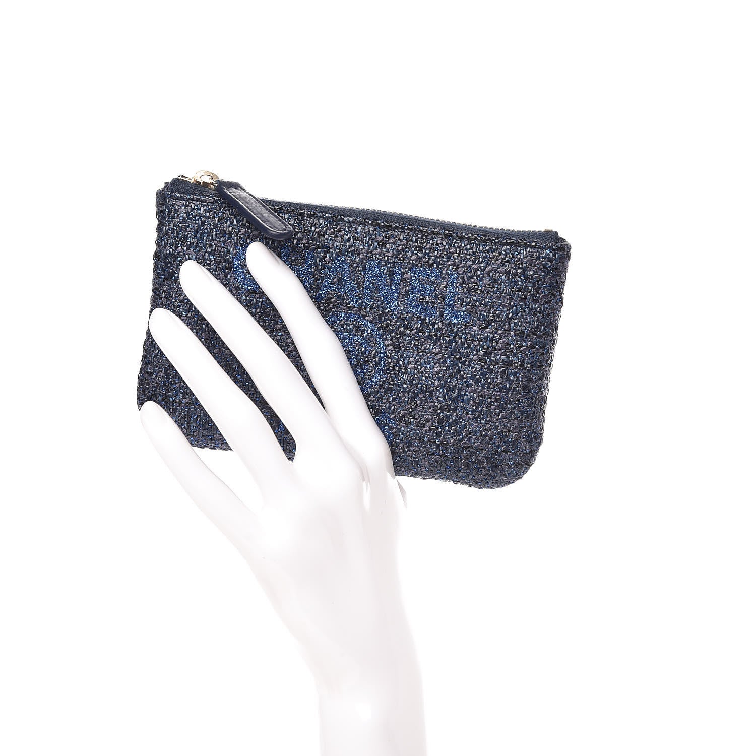 Chanel Woven Straw Raffia Deauville Cosmetic Pouch Blue 2 of 8
