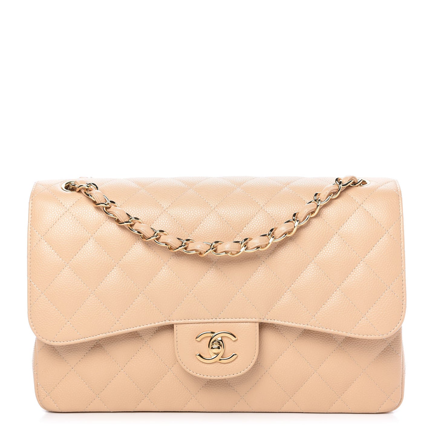 Caviar Quilted Jumbo Double Flap Beige Clair