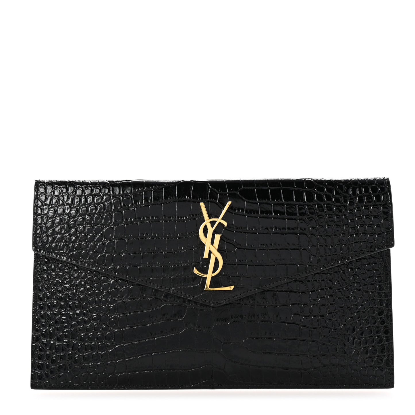 Calfskin Crocodile Embossed Uptown Monogram Pouch Black