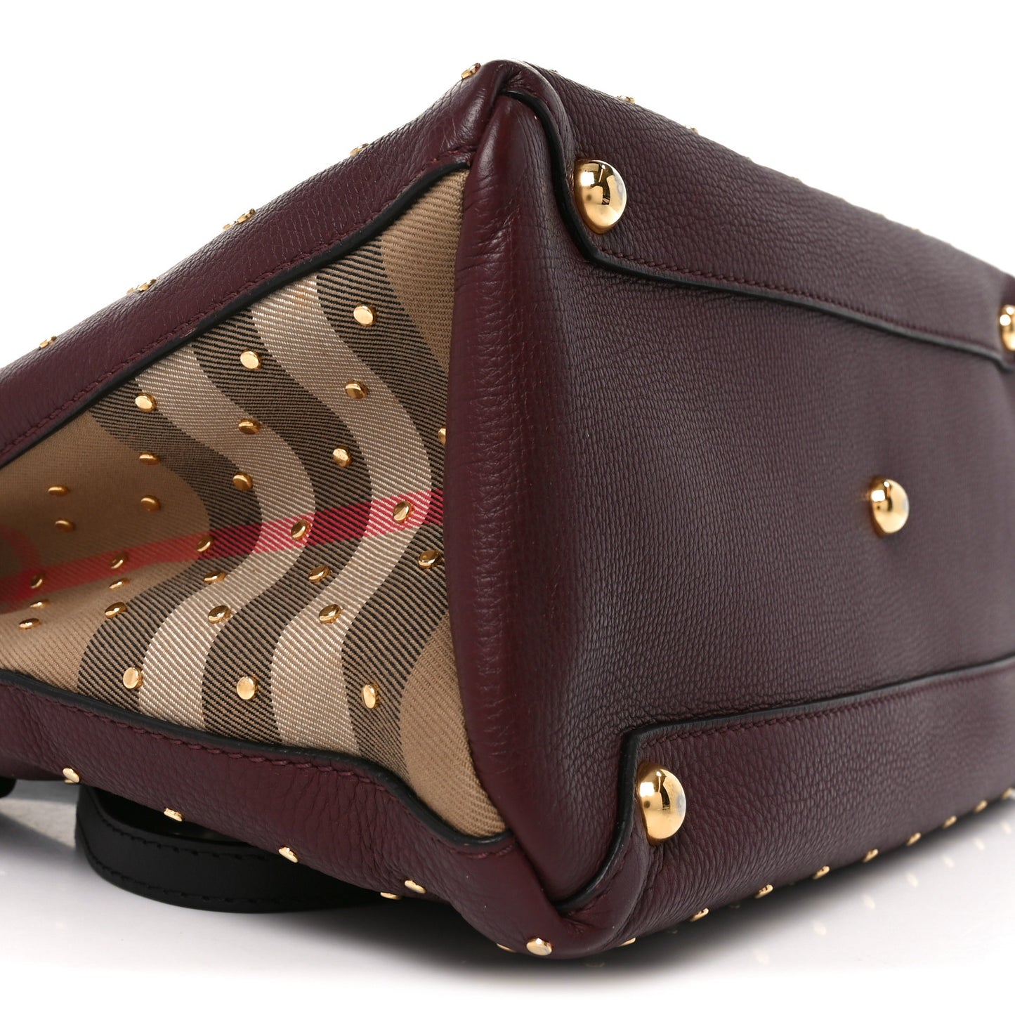 Grainy Calfskin Studded Medium Banner Tote Burgundy