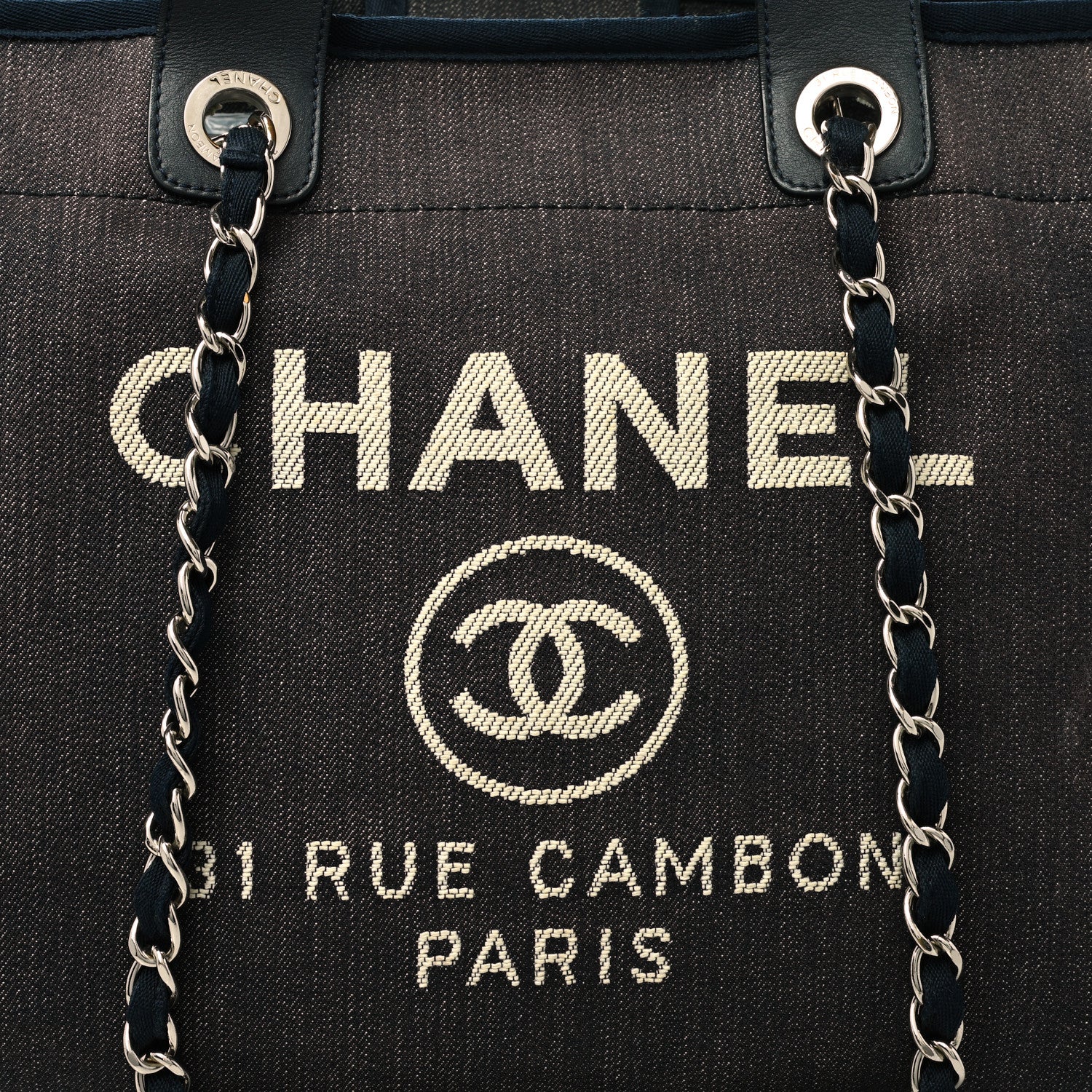 Chanel Denim Medium Deauville Tote Dark Blue 8 of 14