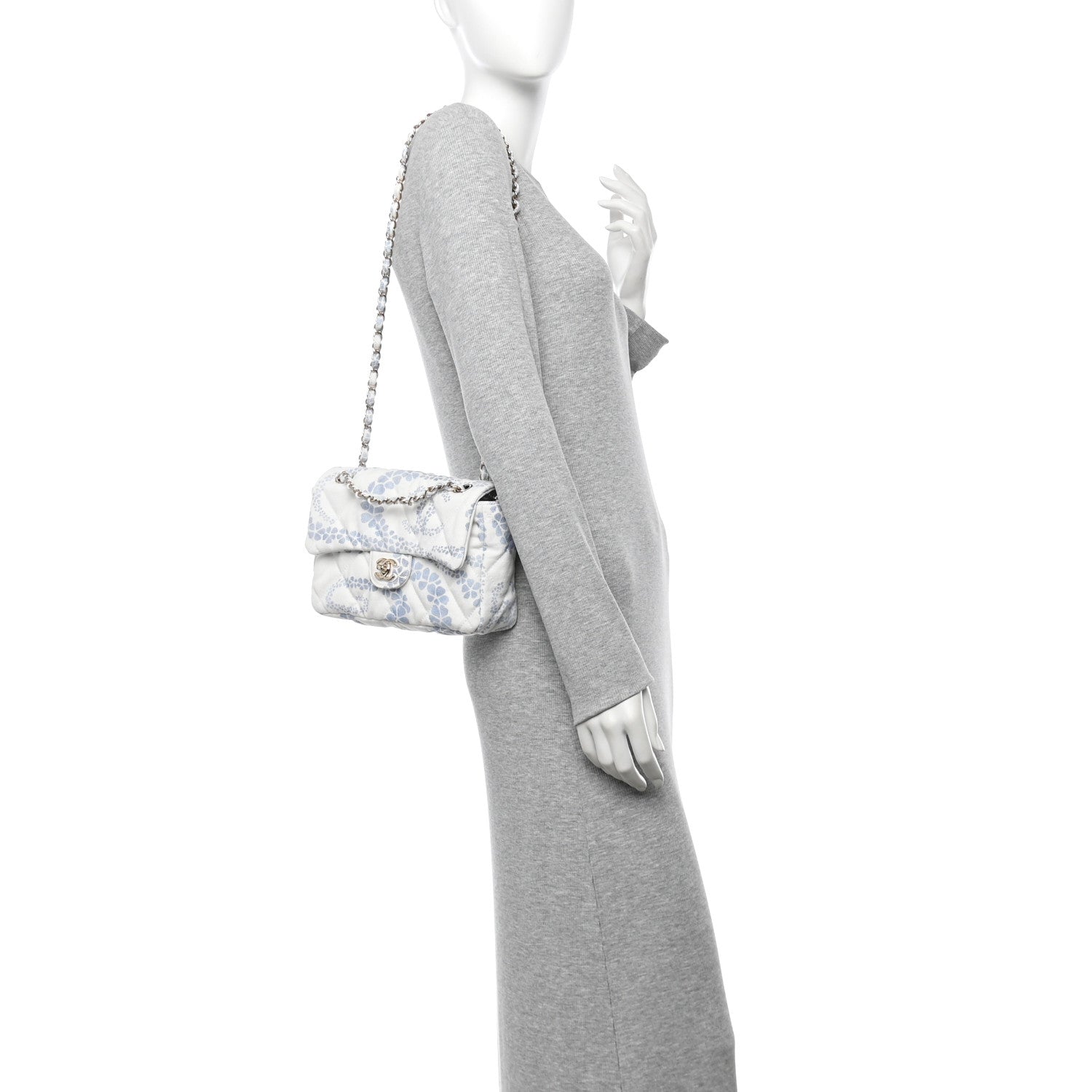 Chanel Printed Denim Quilted Mini Rectangular Flap Light Blue White 2 of 11