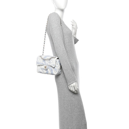 Chanel Printed Denim Quilted Mini Rectangular Flap Light Blue White 2 of 11