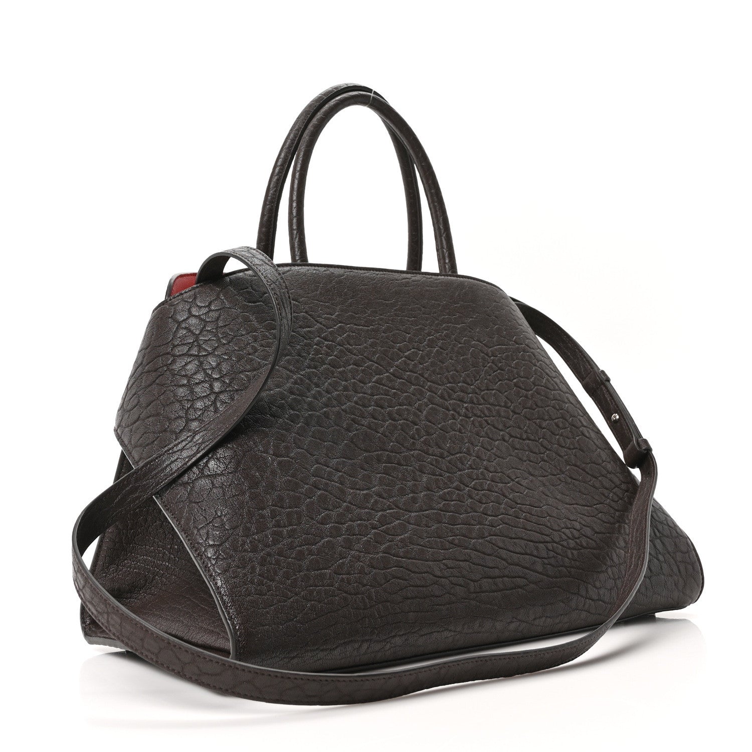 Salvatore Ferragamo Natural Grain Calfskin Bicolor Large Hug Bag Testa Di Moro Flame Red 3 of 9