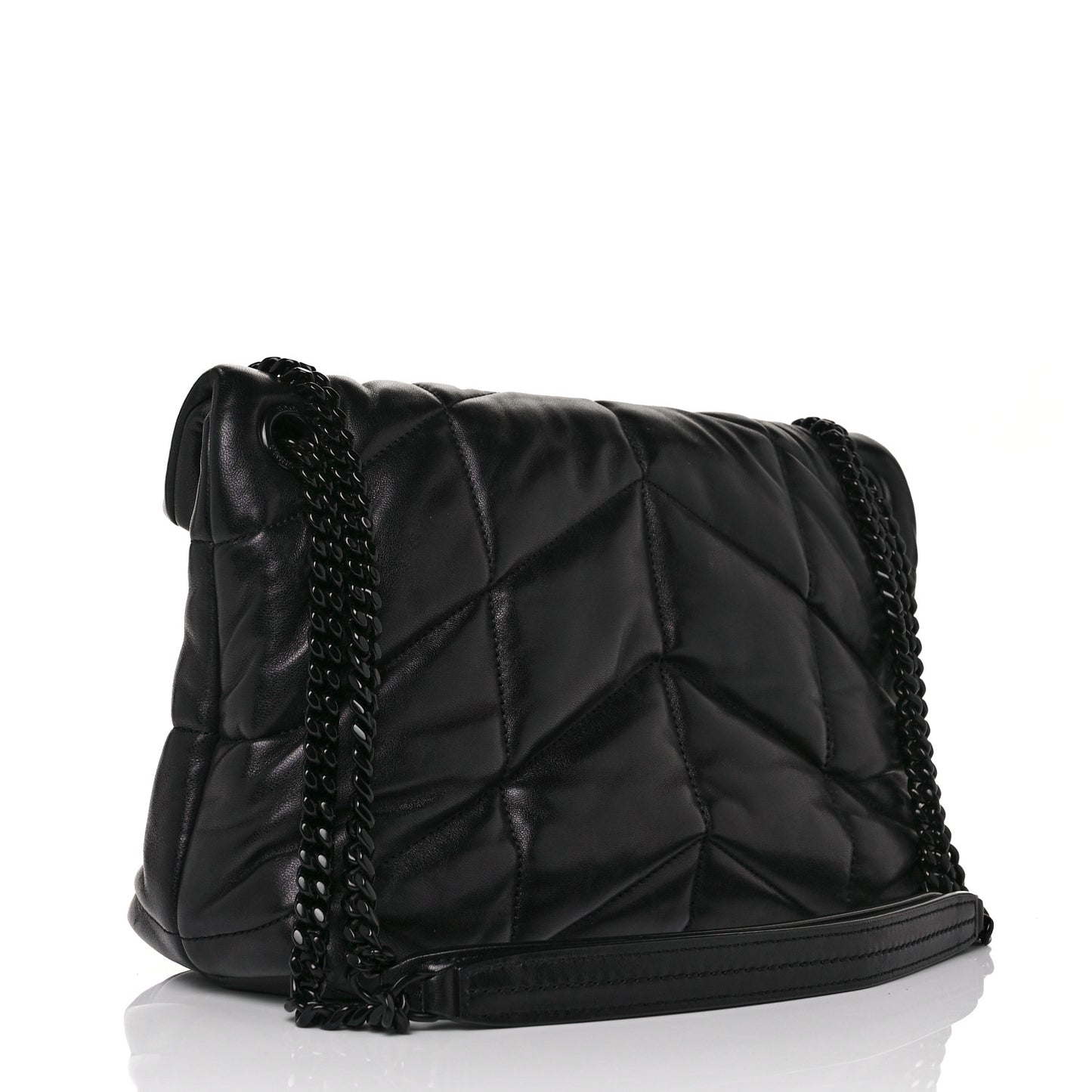 Lambskin Quilted Small Loulou Puffer Monogram Chain Satchel Black