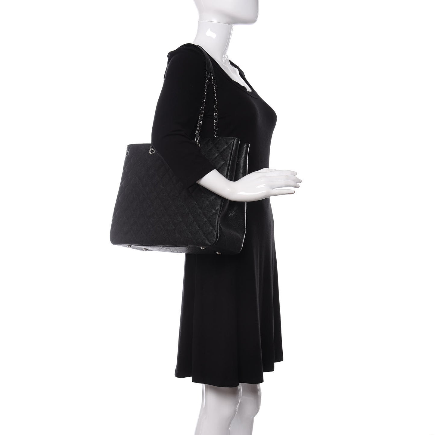 Caviar Quilted Large Shopping Tote Black
