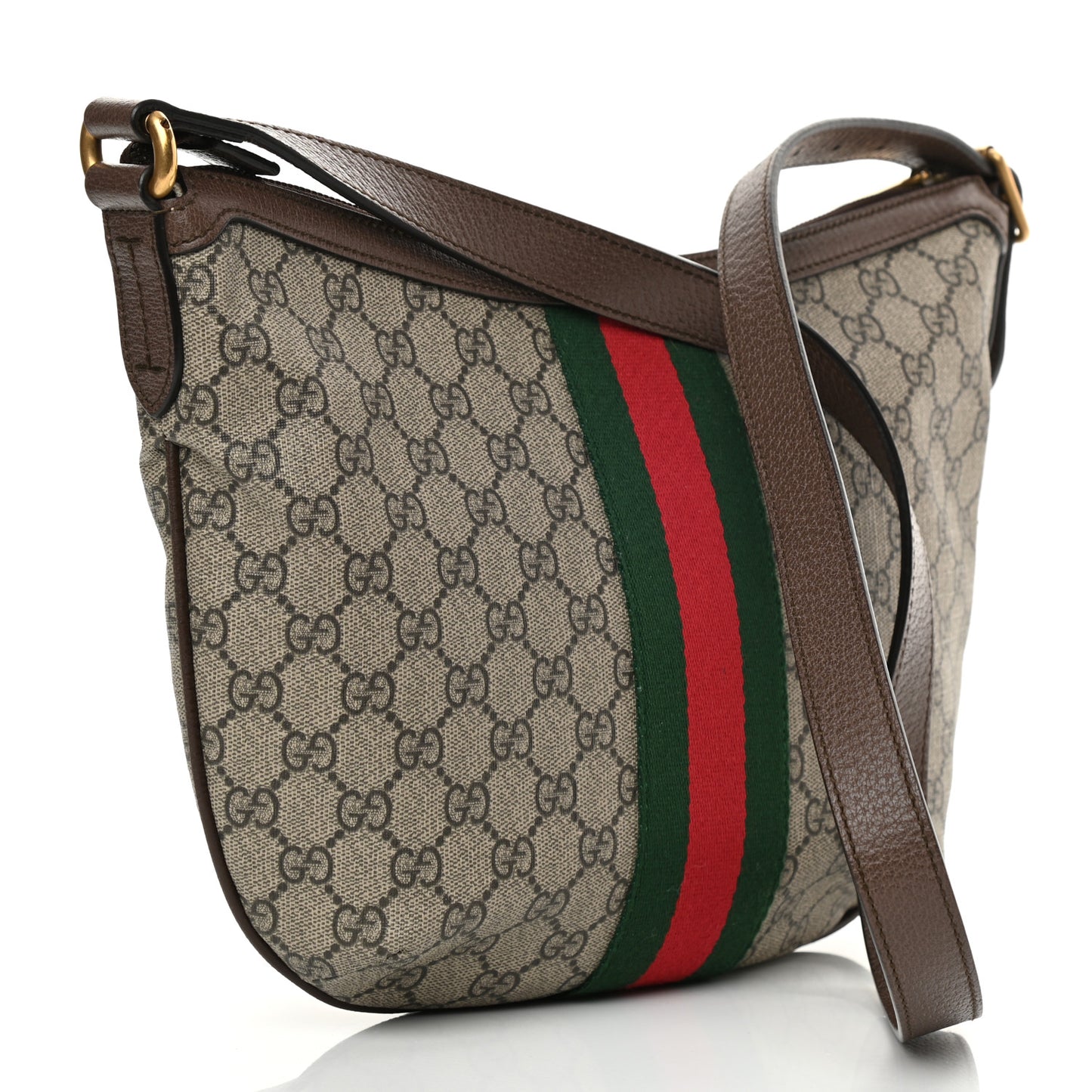 GG Supreme Monogram Web Small Ophidia Half Moon Hobo Brown