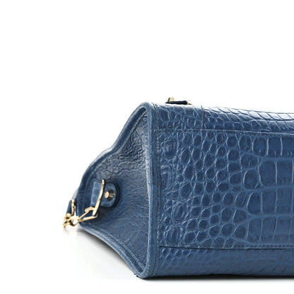 Balenciaga Calfskin Crocodile Embossed Classic Gold Hardware City Bleu Marine 9 of 10