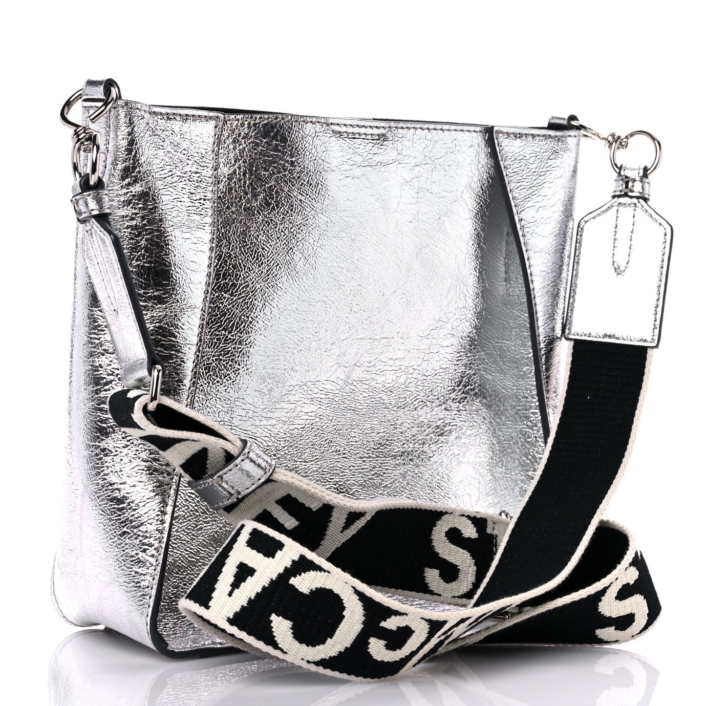 Metallic Eco Alter Nappa Embroidered Logo Stonewall Crossbody Bag Silver