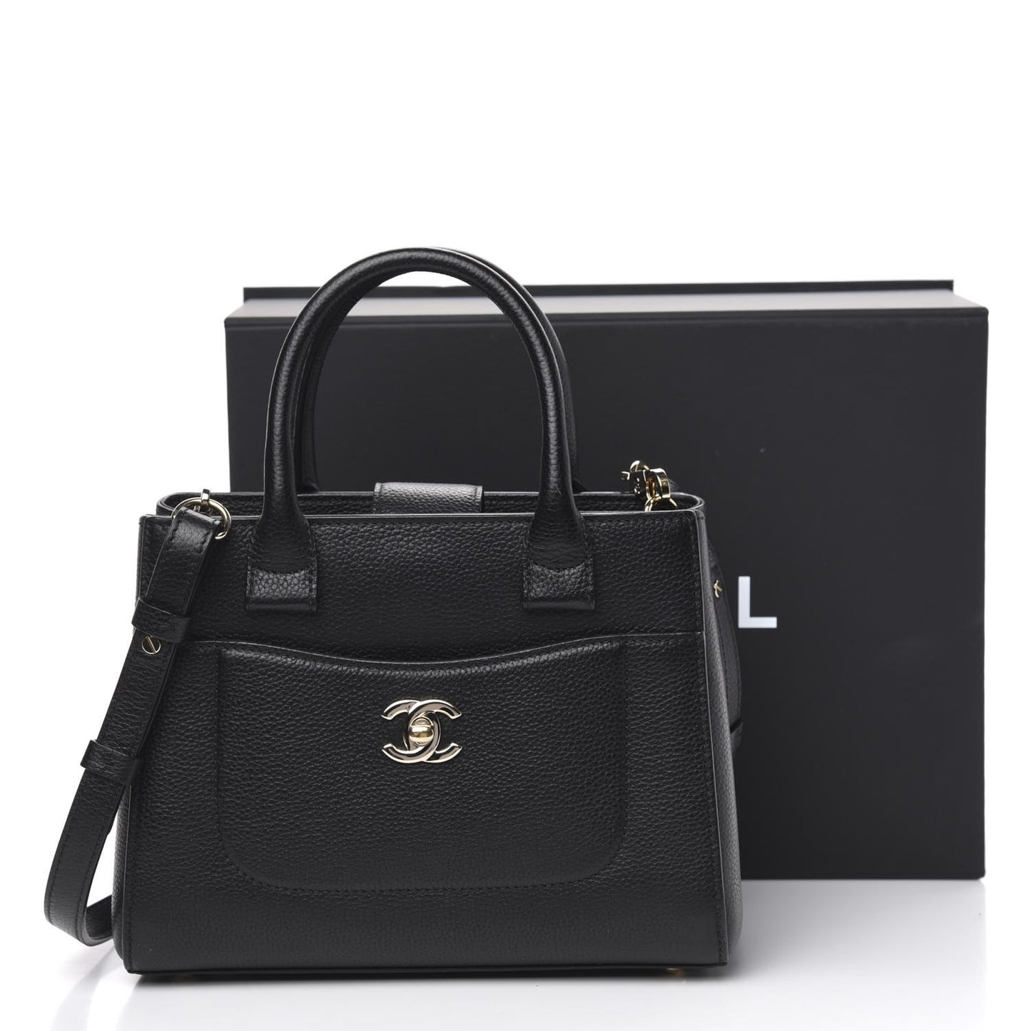 Grained Calfskin Mini Neo Executive Shopper Tote Black
