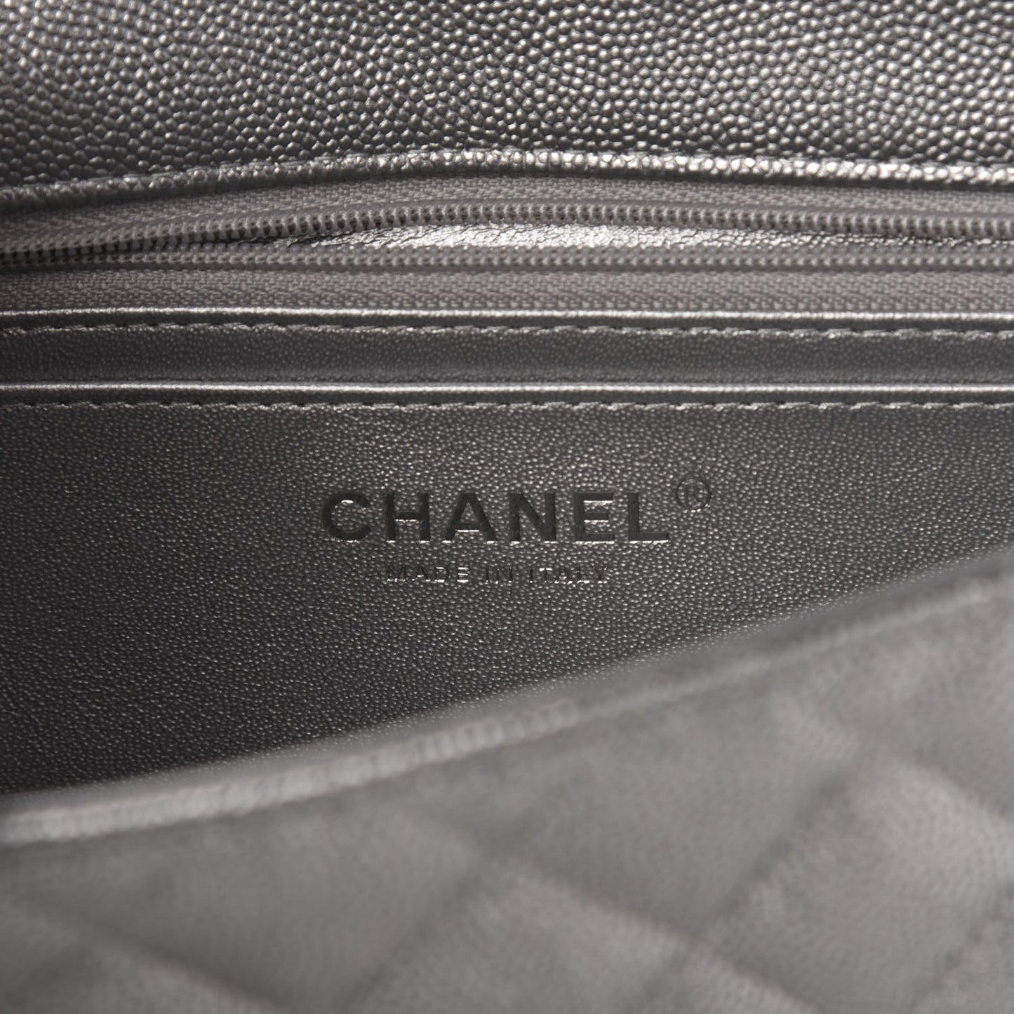 Metallic Caviar Quilted Mini Top Handle Rectangular Flap Silver