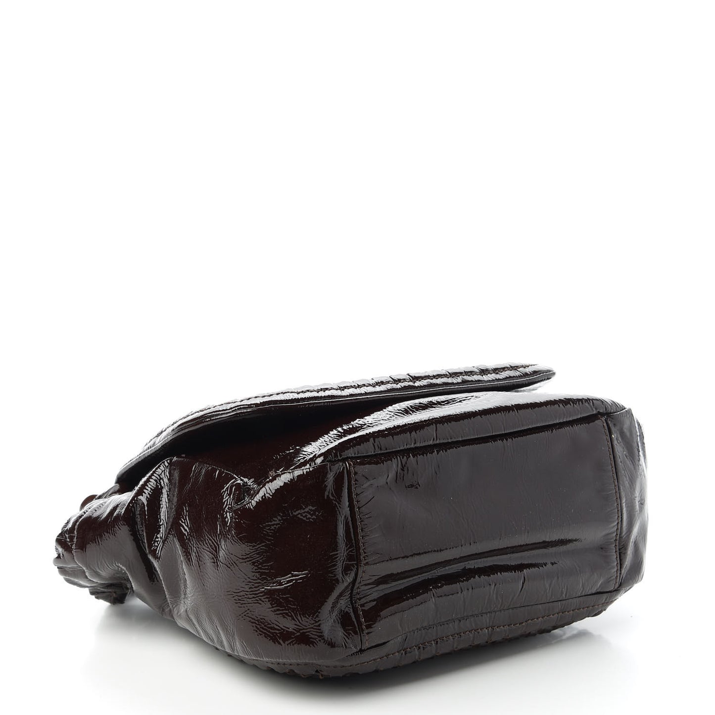 Crinkled Patent Modern Chain Flap Dark Brown
